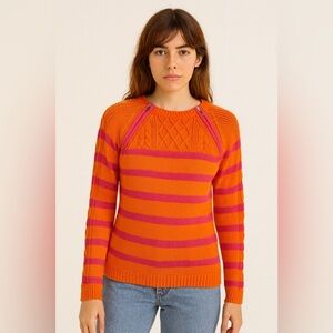 Talbots Women's Sweater Pullover Orange/Pink Cable Knit Zip Detail Size SP NWOT
